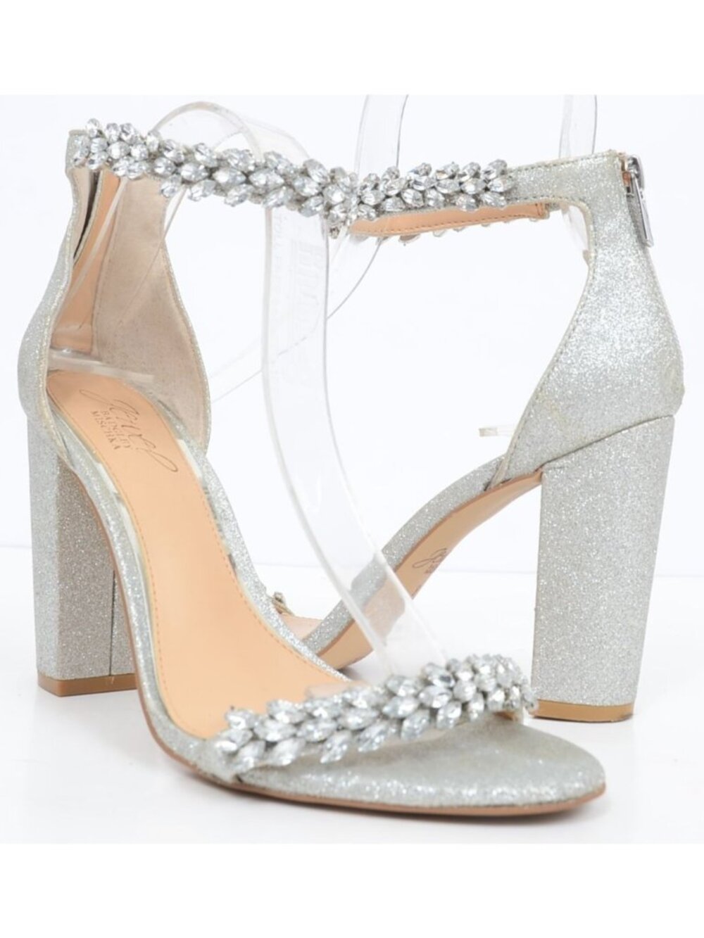 Jewel Badgley Mischka Women's 8 Mayra Rhinestones Block Heel Evening Sandals